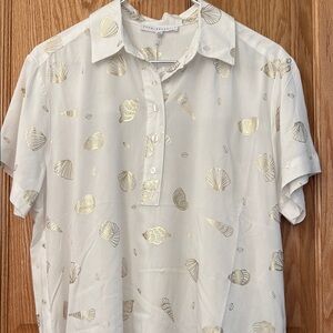 White and Gold Casual Button Down Shirt
